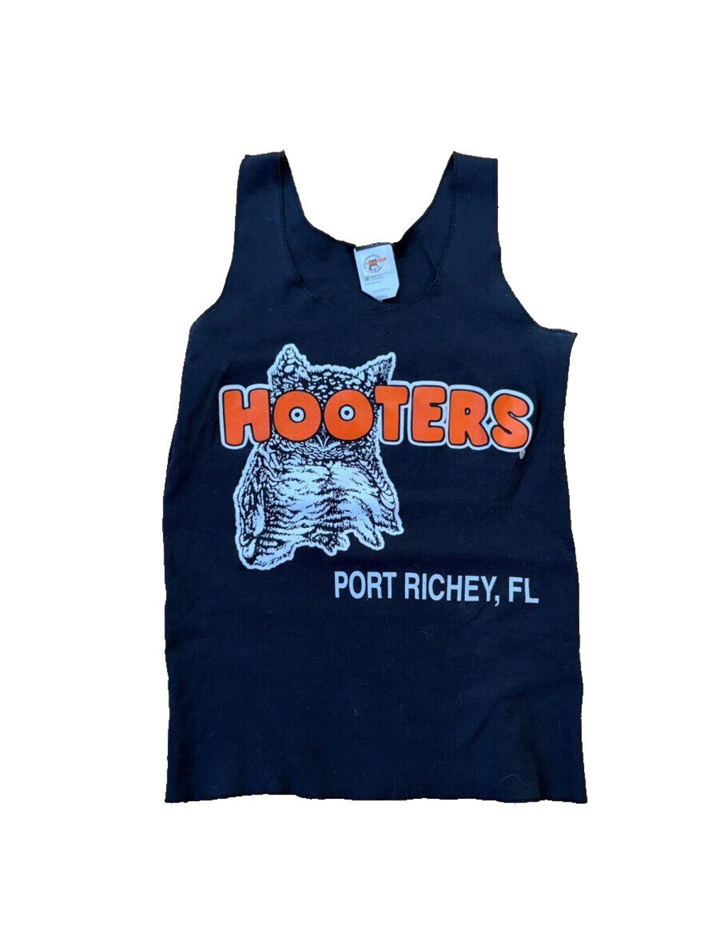 VTG 90s Vintage Hooters Tank Top Port Richey FL Owl Graphic Black Tee Sz Small